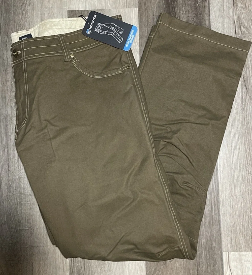 Kuhl Hot Rydr Flannel Lined Pants Men's 42x34 Brown Outdoor Workwear Hiking